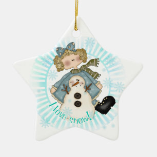 Blond Girl och Snögubbe Keepsaké Ornament