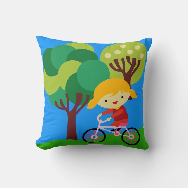 Blond Girl på Bicycle Pillow Kudde (Framsida)