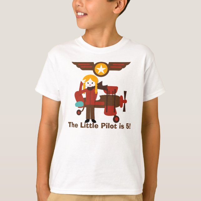 Blond Girl Pilot Birthday Anpassningsbar T-shirt (Framsida)
