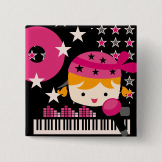 Blond Girl Rockstjärna Party Birthday Button Knapp