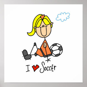 Blond Girl Stick figur I Kärlek fotbollsgåvor Poster