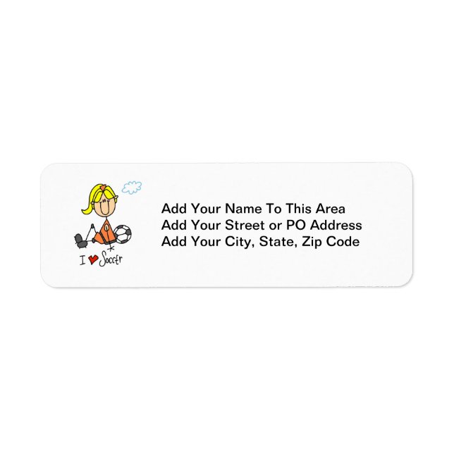 Blond Girl Stick figur I Kärlek fotbollsgåvor Returadress Etikett (Framsidan)