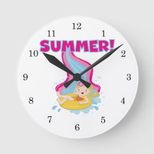 Blond Girl Summer Rund Klocka