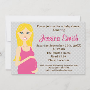 Blond Gravid Kvinna i Rosa Klänning Baby Shower Inbjudningar