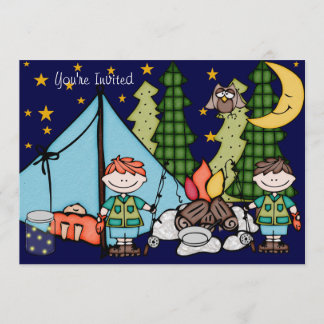 Blond Hair Boy Camping Birthday 5x7-inbjudan Inbjudningar