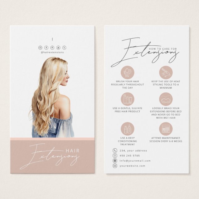 Blond Hair Extensions Care-Märkre-kort Visitkort (Framsida & baksida)