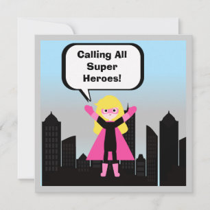 Blond Hair Girl Toppen Hero Birthday-inbjudan Inbjudningar