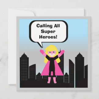 Blond Hair Girl Toppen Hero Birthday-inbjudan Inbjudningar