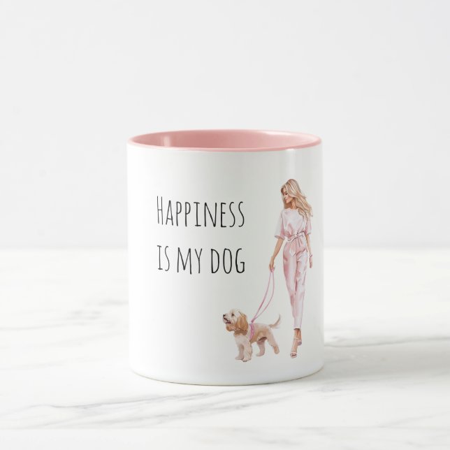 Blond Hair Lady Walking Dog   Mugg (Center)