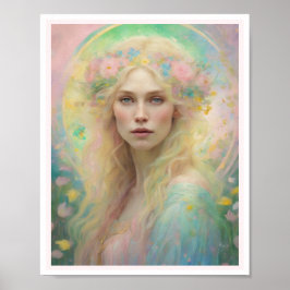 Blond Hair Ro Vår Pastel Art Deco Woman Poster