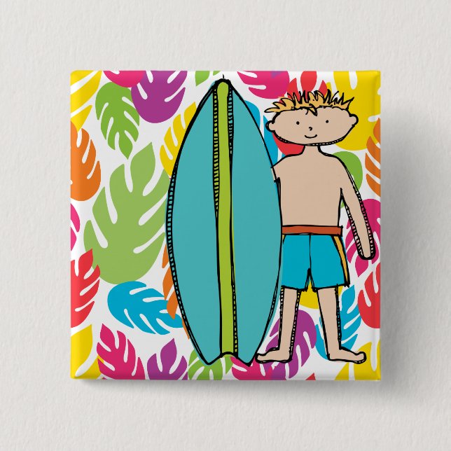 Blond Hair Surfer Boy Button Knapp (Framsida)