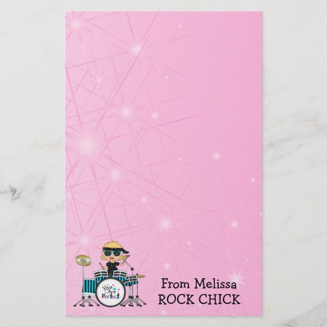 Blond handelsresandeflicka med stjärnor på rosor brevpapper (Framsida)