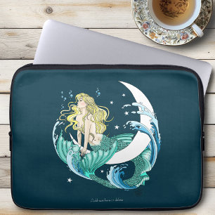 Blond Havfrue Halvmåne Fantasy Art Deco Laptop Fodral