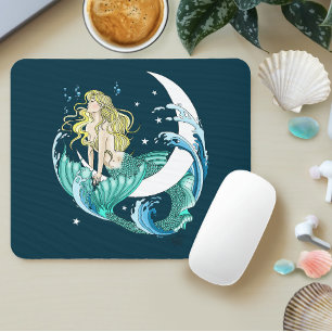 Blond Havfrue Halvmåne Fantasy Art Deco Musmatta