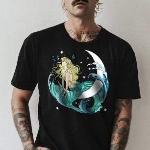 Blond Havfrue Halvmåne Fantasy Art Deco T Shirt