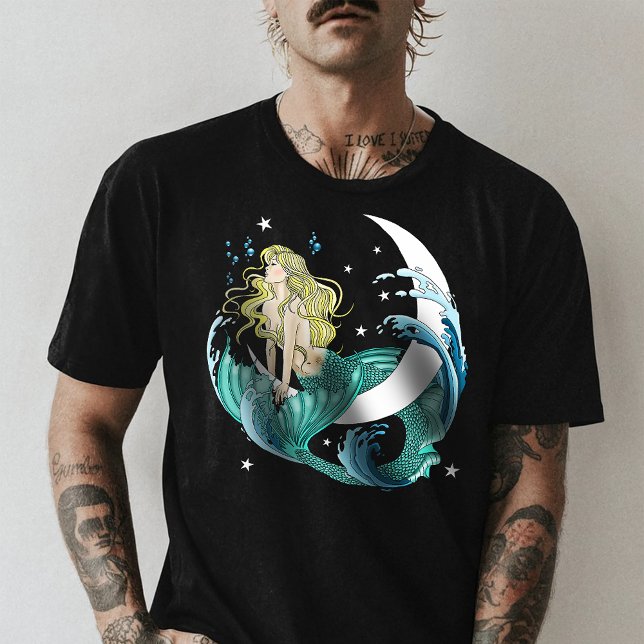 Blond Havfrue Halvmåne Fantasy Art Deco  T Shirt (Skapare uppladdad)