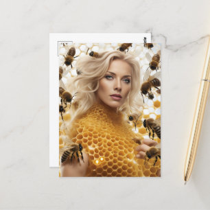 Blond Honung Bee Woman Vykort