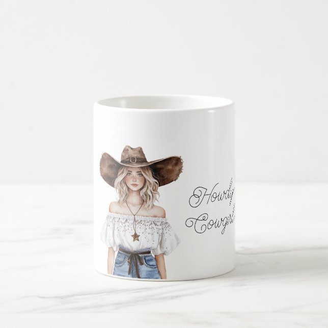 Blond Howdy Cowgirl Hat Star Necklace Kaffemugg (Center)