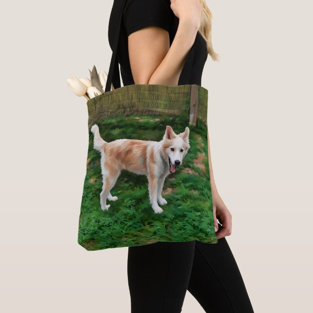 Blond Husky Girl Tote Tygkasse (Närbild)