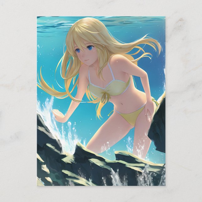 Blond i en bikini under water Photo Anime Vykort (Framsida)