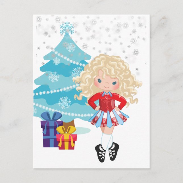 Blond Irish Dancer Winter-julkort - Helgdag Card Vykort (Framsida)