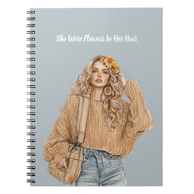 Blond Jeans Blommor I Håret Anteckningsbok (Framsidan)