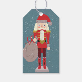 Blond jul Nutcracker Santa Teal Presentetikett