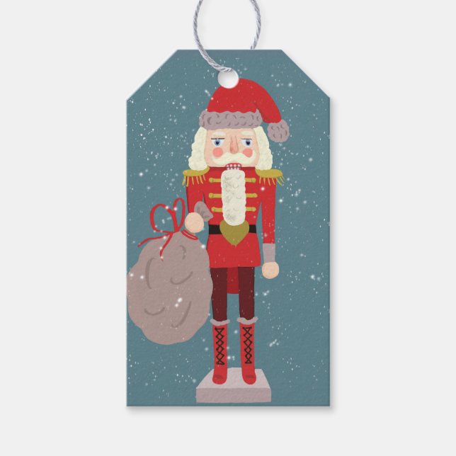Blond jul Nutcracker Santa Teal Presentetikett (Framsidan)