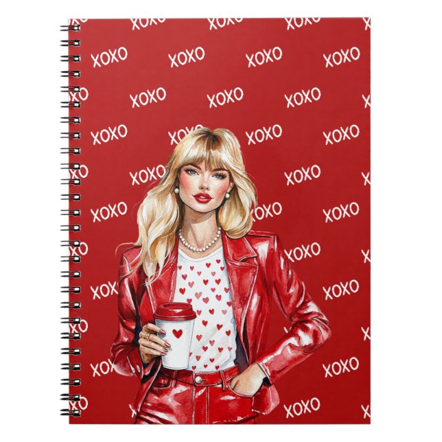 Blond Kvinna Dricka XOXO Anteckningsbok (Framsidan)