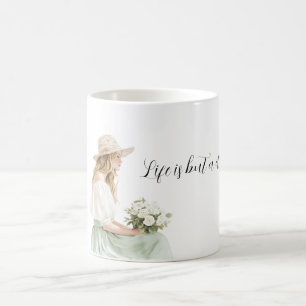 Blond Kvinna Mint Grön Skirt Vit Rosor Livet är en Kaffemugg