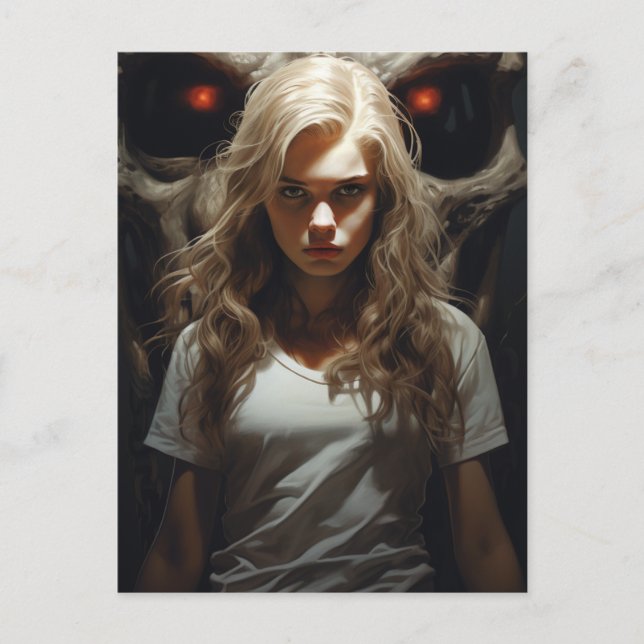 Blond kvinna och en demon vykort (Framsida)