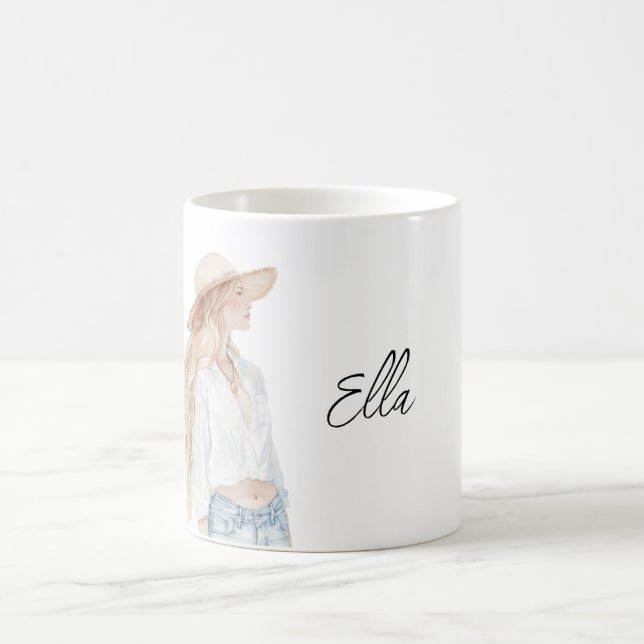 Blond Kvinnlig Jeans Kaffemugg (Center)