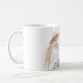Blond Kvinnlig Jeans Kaffemugg