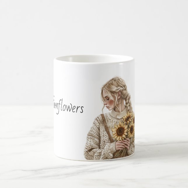 Blond Kvinnlig Solros Tröja Kaffemugg (Center)