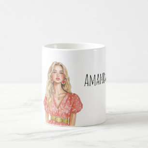Blond Kvinnlig Vattenmelonörhängen Kaffemugg