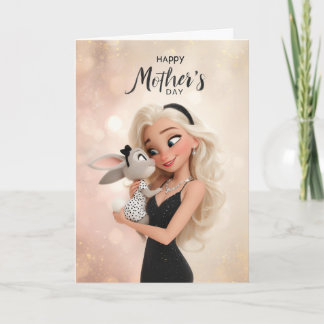 Blond mamma som håller söt kanin Glad mors dag Kort