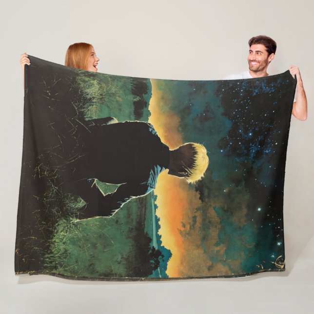 Blond Man i Fält | Man under natten Himmel Fleecefilt (På plats)