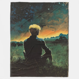 Blond Man i Fält | Man under natten Himmel Fleecefilt