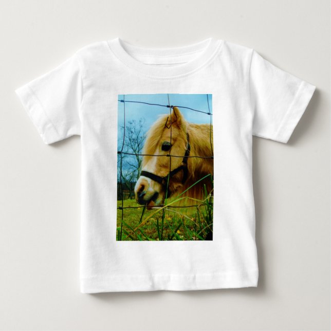 Blond Miniature Pony / Horse Blå himmel Tee Shirt (Framsida)
