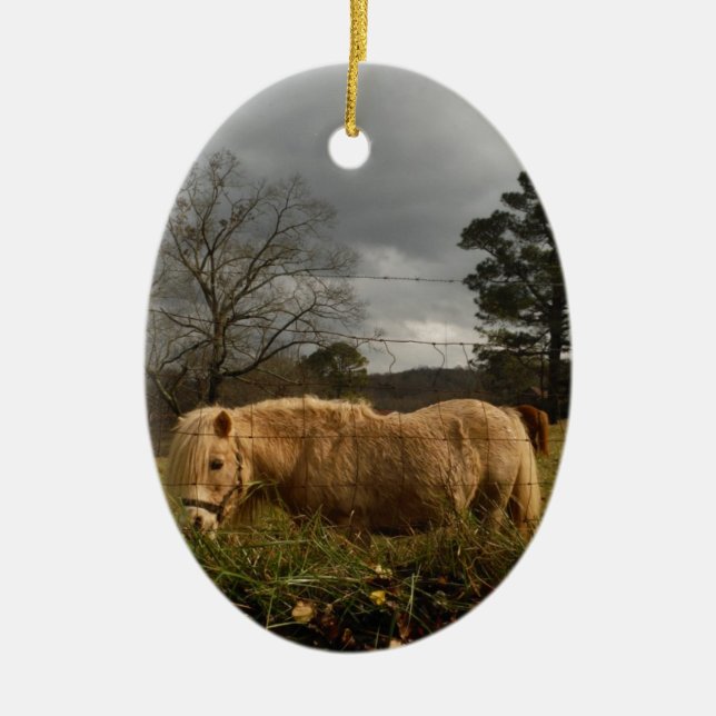 Blond Miniature Pony / Horse Julgransprydnad Keramik (Framsidan)