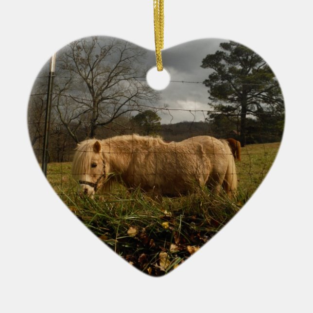 Blond Miniature Pony / Horse Julgransprydnad Keramik (Framsidan)