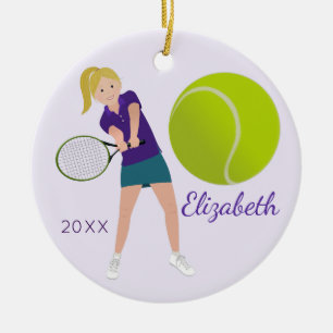 Blond minnessakprydnad för tennisspelare julgransprydnad keramik