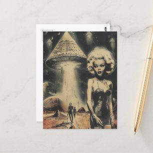 Blond och UFO Desert Scifi Fantasy Vykort