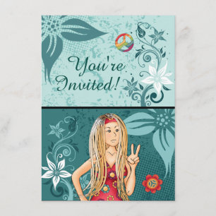 Blond Peace Hippie Girl Birthday-inbjudan Inbjudningar