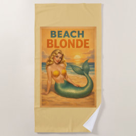 Blond Pinup-Sjöjungfru | Solig Gul Retro Kustlinje