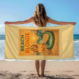 Blond Pinup-Sjöjungfru | Solig Gul Retro Kustlinje