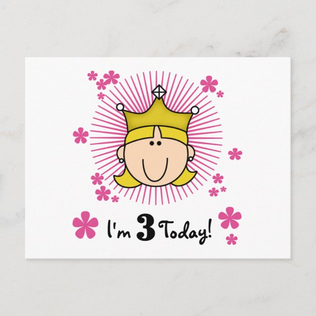 Blond Princess 3rd Birthday Tshirts & Gifts Vykort (Framsida)