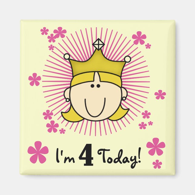Blond Princess 4e födelsedagen Tshirts och Gifts Magnet (Framsidan)