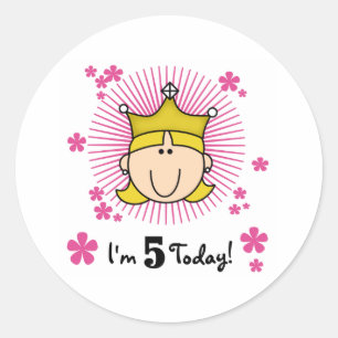 Blond Princess 5th Birthday Runt Klistermärke