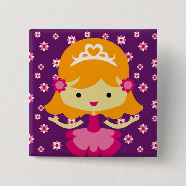 Blond Princess Birthday Button Knapp (Framsida)